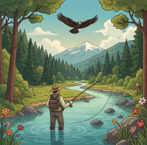 Un pescador disfrutando de la pesca deportiva en el río Meliquina.